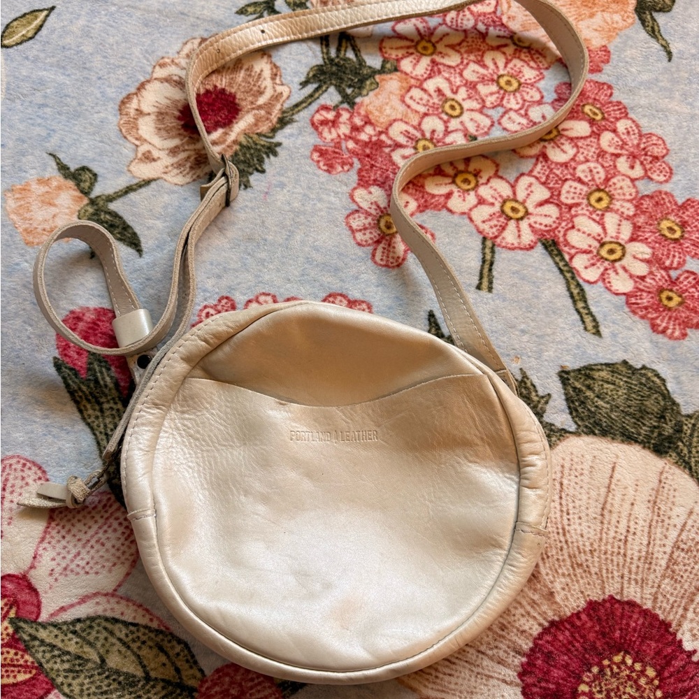 Portland Leather Creamy White Circle Crossbody Bag